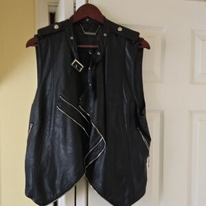Buffalo David Bitton Black Leather Vest with Silver Accents